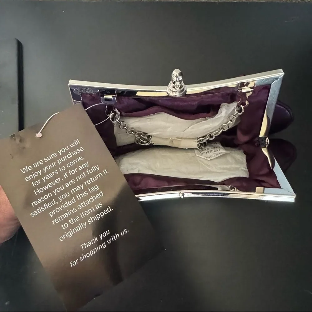 Newport News Deep Purple Berry Satin Clutch NWT